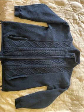 Carraig Donn Blue Wool Sweater Jacket XL